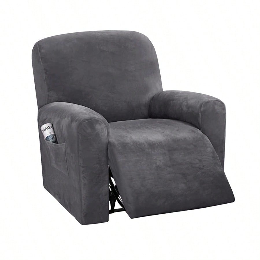 Cubierta de silla reclinable de terciopelo de 1 plaza con diseño de 4 piezas, cubierta de sofá reclinable con cubiertas para sillón reclinable, pro