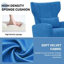 Nalupatio Velvet Accent Chair Wingback For Living Room, High Back Arm Chair With Golden Legs Lumbar Pillow, Upholstered Single Sofa Bedroom - Màu xanh lam - Xem 6