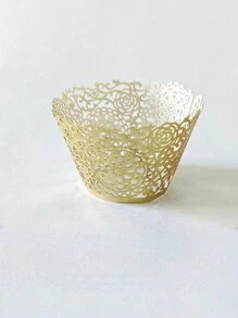 50pcs Laser Cut Gold & Silver Wire Wedding Cupcake Wrapper Baking Muffin Cupcake Paper Box Tray For Birthday Party Decoration (Bright Gold),Christmas - Gold - View 14