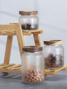 1PC American Style Hammered Glass Sealed Jar, Tea/Coffee/Bean Storage Container With Nut And Grain Organizer