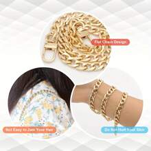 1pc Different Sizes Goldena Luminum Replacement Flat Chains, Metal Strap DIY Purse Handbag Shoulder Crossbody Bag Clutch Versatile Fashion Essential Accessories