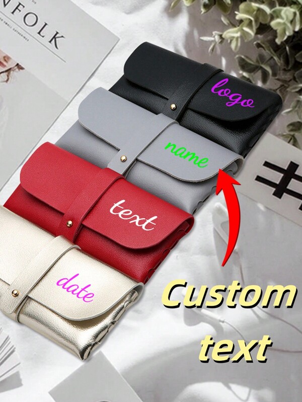 Estojo de óculos de sol/óculos de grau de couro com texto personalizado, caixa de óculos de grau de couro PVC macio