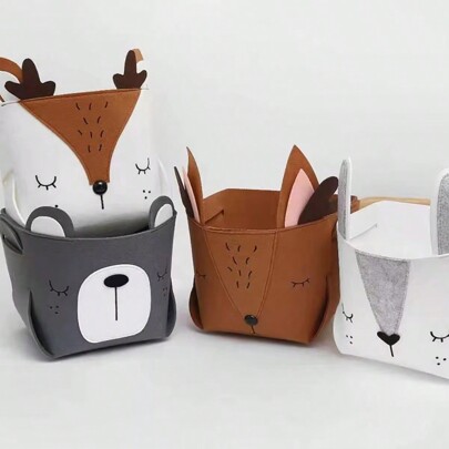 1 Pc Cute Cartoon Animal DIY Storage Box Felt Fabric Foldable Storage Basket For Nursery Toys Organizers,For Back To School