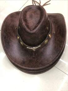 1pc Men's Multi-Color Bull Head Studded Leather Jazz Hat, Outdoor Sun Hat, Large Brim Western Cowboy Hat, Spring/Summer/Autumn