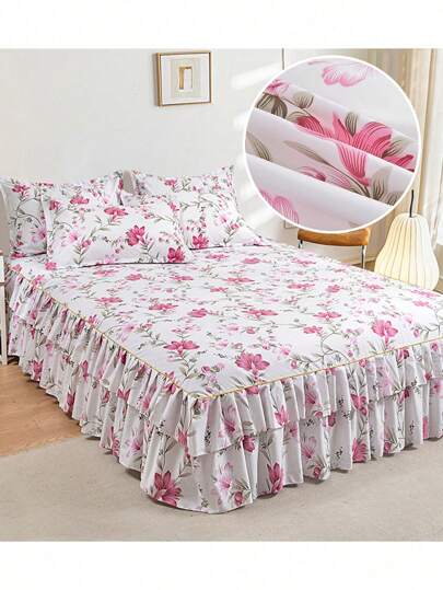 3-teiliges geraffeltes Bettrock Set (1 Bettrock + 2 Kissenbezüge), bequemes und atmungsaktives Bettwäsche-Dekorset für das Schlafzimmer