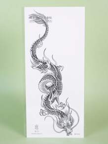 1入組龍傳統暫時性紋身，防水防汗，持續1-2週，逼真草本成分，不反光幾何紋理仿黑色假紋身，男性背部、肩膀、手臂身體藝術紋身貼紙。 - 黑色 - 查看 5