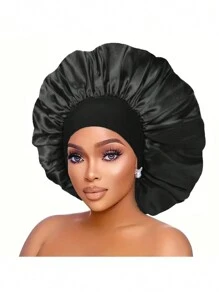 2/4 pezzi Cuffia da notte in seta, cuffie da notte in raso, cuffia da notte in seta con fascia elastica morbida, avvolgimento per capelli in seta per capelli ricci (Nero e Rosa)