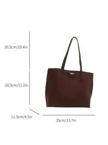 简约纯色奢华 PU 时尚潮流独特设计高端手提包 - 咖啡棕 - 查看 3