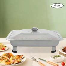 Food Plate Server Chafing Dish Serving Tray 4PCS Buffet Dish Trays - Silver - View 5