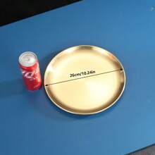 1pc, Dinner Plate, Stainless Steel Food Serving Tray, Large Round Tray Platter For Barbecue Cake Salad Dish For Home Restaurant