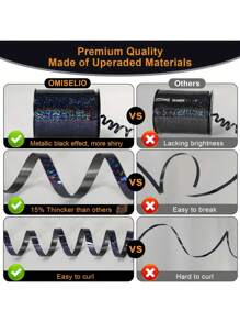 1 卷 250 码全息黑色卷曲丝带 - 闪亮金属卷曲丝带，防水塑料礼品包装丝带，用于礼品包装、气球绳、婚礼、生日、圣诞节 - 金属闪亮丝带，用于花束和鲜花包装纸 - 彩色 - 查看 4
