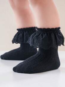 1 双儿童公主风格荷叶边中筒袜，甜美女孩袜子，适合春季、夏季和所有季节 - 彩色 - 查看 8