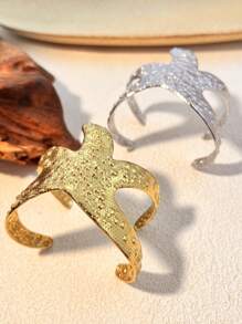 1pc 18K Gold Plated Stainless Steel Starfish Design Exaggerated Open Bangle Bracelet, Fashionable High-End Jewelry Accessory, Valentine's Day Gift,Mom,Mother,Mother's Day,Gift