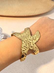 1pc 18K Gold Plated Stainless Steel Starfish Design Exaggerated Open Bangle Bracelet, Fashionable High-End Jewelry Accessory, Valentine's Day Gift,Mom,Mother,Mother's Day,Gift