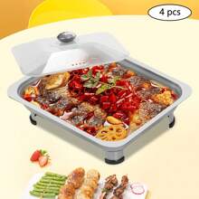 Food Plate Server Chafing Dish Serving Tray 4PCS Buffet Dish Trays - Silver - View 8