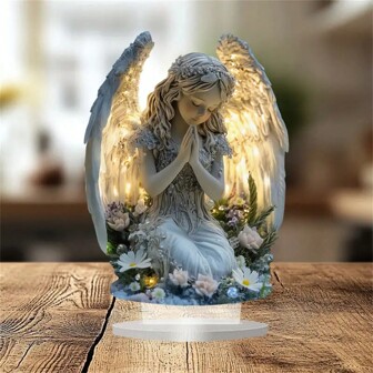 1 Piece, 2D Flat, Glowing Prayer Angel Statue, Home Desktop Decoration, Perfect For Home, Office Or Cafe, Valentine's Day, Easter Gift Selection Birthday Gifts Graduation