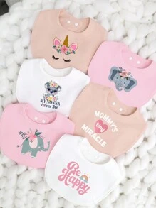 momscare 3pcs/Set Random Baby Bibs With Cute Animal & Heart Patterns, Suitable For Valentine's Day