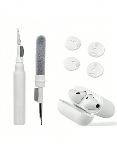 1 Stück Reinigungsbürste + 2 Paar 4 Ohrstöpsel, kompatibel mit Airpods 1/2 Kopfhörern, multifunktionaler Reinigungsbürstensatz