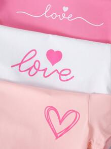 3pcs Girls'' Casual Simple Plain Heart & Letter Print Loose Fit Round Neck Short Sleeve T-Shirts, Unique & Versatile Summer Tops