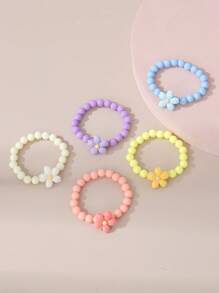 5 件/套女孩彩色珠子和花朵手链套装