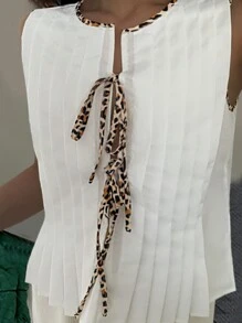 Street Spring Summer Women's Vest Y2K Ruffle Design Leopard Bow Women's Cardigan Shirt Tank Top - White - View 1