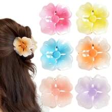 3PCS/6PCS/SET Ladies Gradient Color Flower Non-Slip Hair Claw Spring/Summer New Bohemian Style Suitable For All Hair Sizes And Lengths Holiday Gift Holiday Travel - Multicolor - View 2