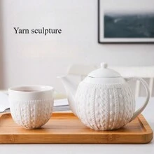 Self-Created Ceramic Yarn Pattern Ceramic Kettle, High-Temperature Fired Heat-Resistant Large Capacity Anti-Explosion Ceramic Kettle, High Temperature Tea Pot Tea Cup Cold And Hot Water Kettle