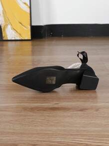 New Fashion Women Black High Heels, Thick Heel, Pointed Toe Sandals, Mid-Heel Pumps, Summer Shoes, Mary Janes