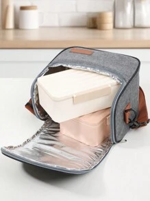 Thermal Bag With Handle Snack Drink Portable Lunch Box Work Fitness - 灰色 - 查看 5