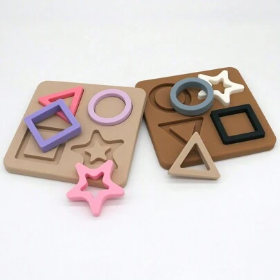 Bneseus 1 件硅胶拼图玩具，3D 几何形状拼图板，早期教育智力开发感官玩具