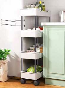 1pc 4-Tier Storage Rack, Floor-Standing Shelf For Bedroom, Kitchen, Bathroom, Dorm, With Storage Baskets - Narrow Version Outdoor Decor