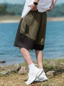 Plus Size Men's Casual Patchwork Shorts, Suitable For Summer