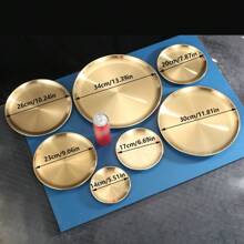 1pc, Dinner Plate, Stainless Steel Food Serving Tray, Large Round Tray Platter For Barbecue Cake Salad Dish For Home Restaurant