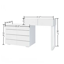 54'' White Vanity Dressers With Extended Desktop And 10 Drawer, Modern Dresser Desk With Smooth Metal Railing And Handleless Design, Wood Storage Dresser Desk Combo Bedroom Storage Organizer Furniture For Closet,Living Room,Entryway - White - View 2