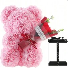 25cm Floral Bear Gift Set For Valentine's Day 2025, Includes PVC Gift Box, PE Rose Flower, Dried Flower Bouquet, Gift For Students, Friends, Birthday, Festivals Gifts Graduation - Multicolor - View 10