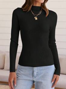 SANOPY Women's 2024 Fall Winter Long Sleeve Turtleneck T-Shirt Ribbed Knit Sweater Slim Fit Basic Casual T-Shirt Tops - 黑色 - 查看 2