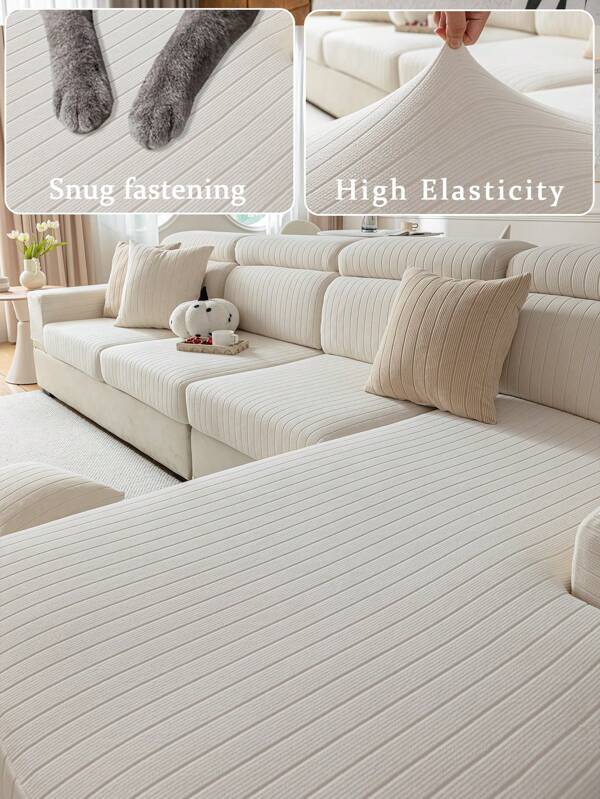 1pc All Season Chenille Jacquard Anti-Slip Sofa Seat Cushion Cover, Soft & Skin-Friendly, Pet-Proof, Elastic Couch Cover, Suitable For L-Shaped And 1/2/3/4 Seater Sofas In Living Room, Minimalist Modern Style, Spring/Autumn
