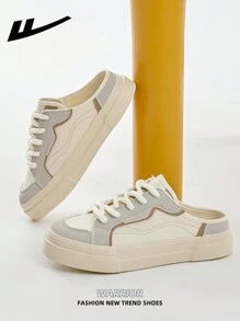 WARRIOR 女款 1 双帆布一脚蹬鞋，休闲系带设计，厚底，增高，滑板鞋，低帮户外平底鞋，秋季休闲运动鞋。经典款式搭配复古细节，舒适时尚的女士厚底运动鞋。