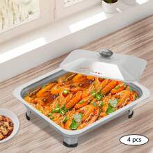 Food Plate Server Chafing Dish Serving Tray 4PCS Buffet Dish Trays - Silver - View 9
