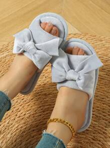Women's Bowknot Open Toe Slippers, Soft Comfortable Indoor Non-Slip House Shoes For Spring - Grey - View 3