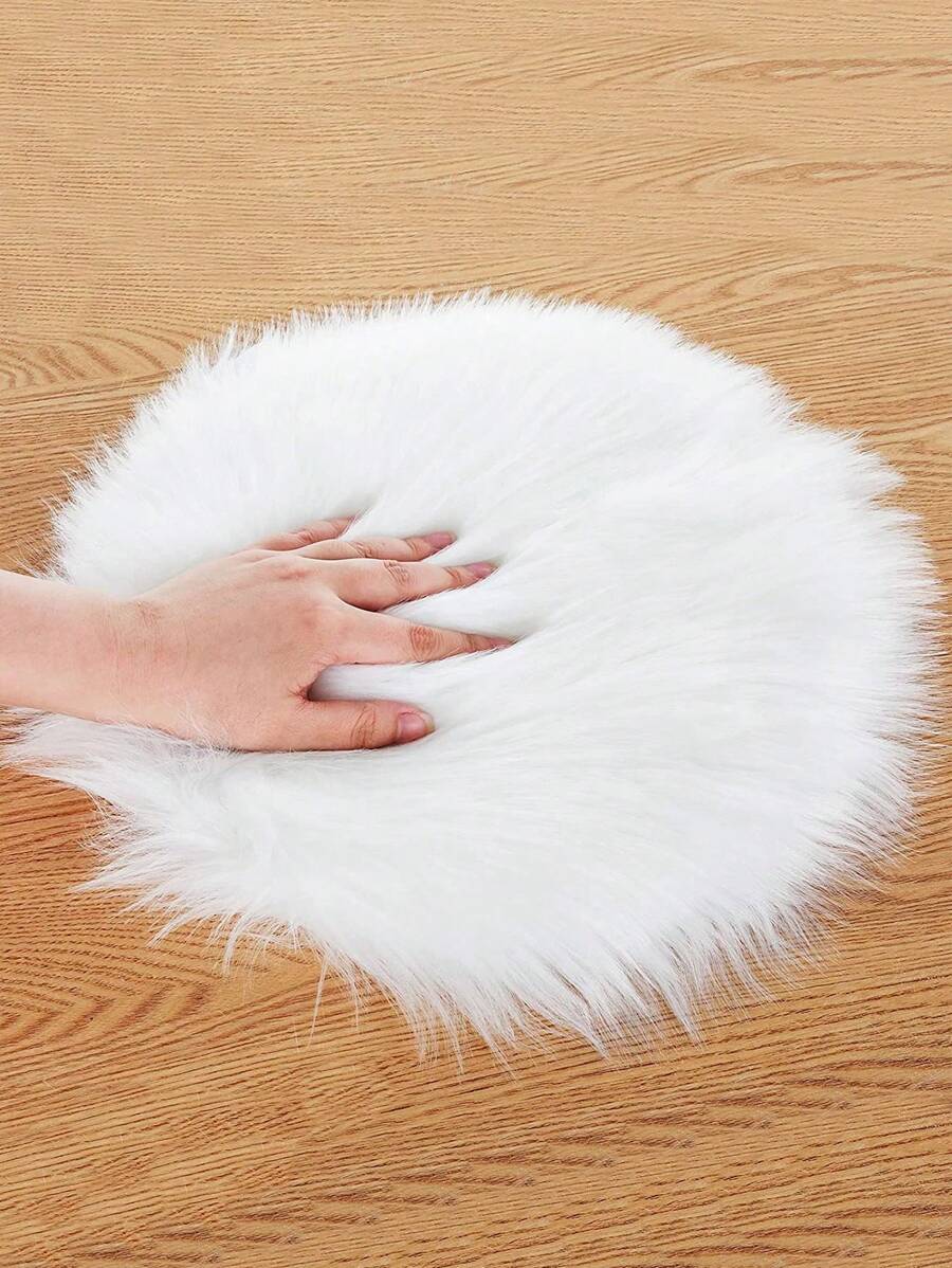 1pc Round White Plush Carpet,Modern Knitted Washable Chair Rug For Bedroom ,Room Decor - White - View 1