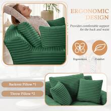 LUCKHAO 49.2" Oversized Chaise Lounge Chair, Comfy Corduroy Fabric Single Sofa Chair, Upholstered Reading Lounge Chair With Pillows For Living Room Or Bedroom, Frameless Design, Dark Grey - 綠色 - 查看 5