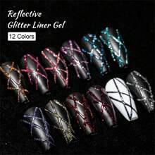 Mtssii Champagne Gold Reflective Glitter Liner Gel Nail Polish Bright Sparkling French Pink Paint Spider Liner Gel Semi Permanent Nail Painting UV Gel Superflash Style Pull Line Graffiti Stripe DIY French Nail Design Soak Off Nail Vanish Nail Supplies - 香檳色 - 查看 5