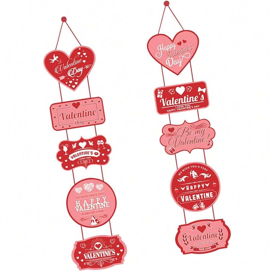 情人节心形门横幅、心形花环工艺品、悬挂式门廊标志，适用于生日情人节派对婚礼订婚装饰用品 - 彩色 - 查看 1