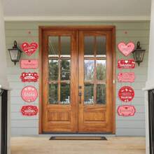 情人节心形门横幅、心形花环工艺品、悬挂式门廊标志，适用于生日情人节派对婚礼订婚装饰用品 - 彩色 - 查看 4