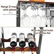 Versatile Liquor Stand For Home Bar, Wine Rack Freestanding Floor, Mini Bar Table For Liquor Whiskey Wine, 3-Tier Trapezoidal Liquor Bottle Display Shelf With Glass Holder And Fences(Patent Pending)