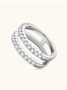1 pièce Bague de mariage à double couche de luxe légère Bijoux pour dames en argent sterling 925 simple Petite zircone Bague de fiançailles Fine bijouterie Cadeau pour le mariage Pour la fête de fiançailles