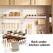 Mug Hook Under Cupboard, Stainless Steel Cutting Board Holder Under Cupboard, Multifunctional Shelf Under Cupboard, Paper Towel Holder, Thickened Cutlery Hook F For Bathroom Cutting Board Towel - màu đen - Xem 6