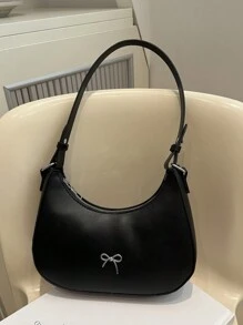 Túi đeo vai họa tiết đồ họa màu trơn sang trọng thiết kế mới dành cho nữ, đa năng - màu đen - Xem 2