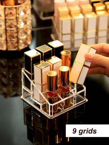 1pc 9/12/18/24 Slots Acrylic Lipstick Holder Makeup Organizer, Desktop Cosmetic Storage Rack - Clear - View 2